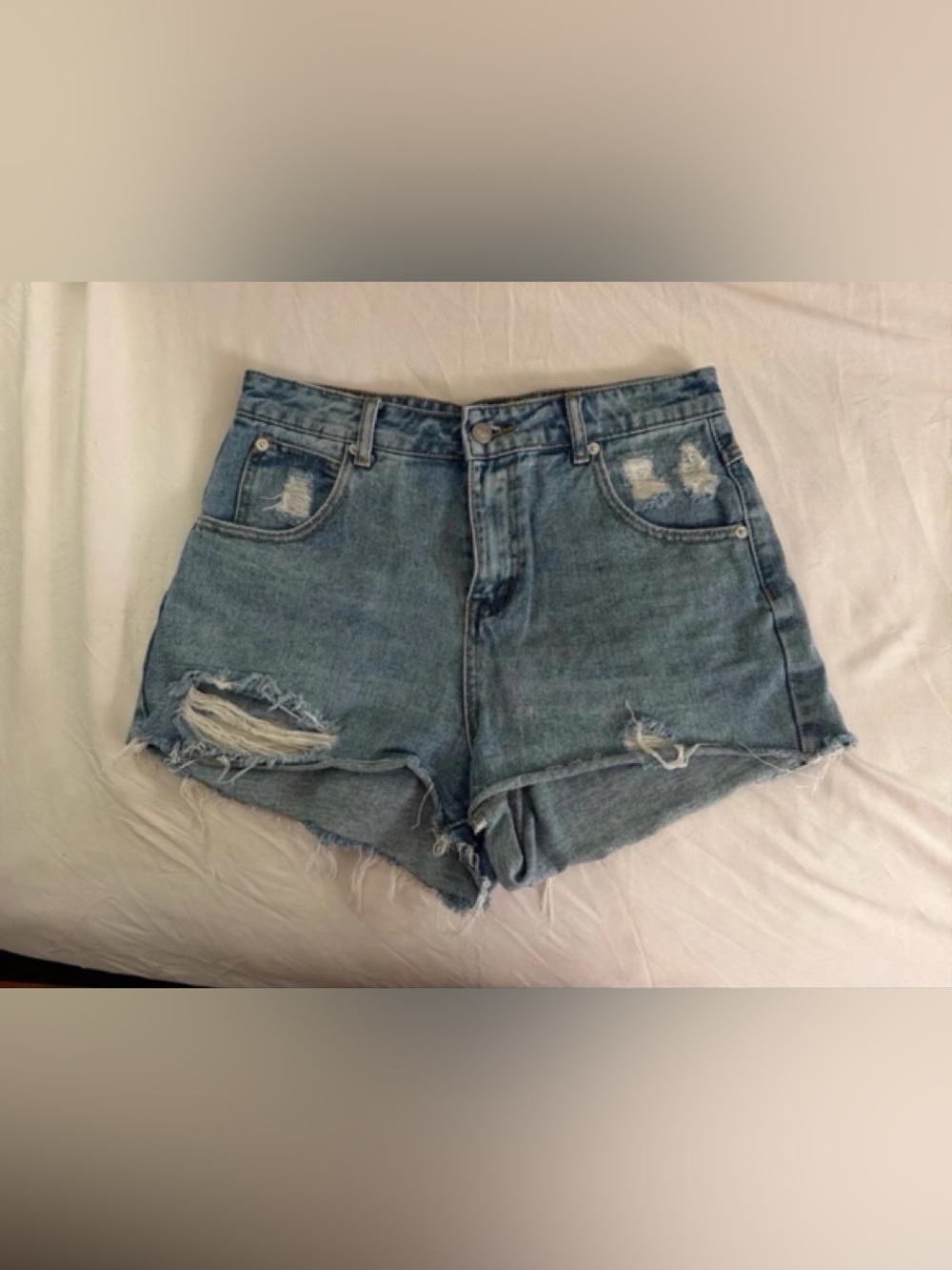 Princess Polly Light Blue Distressed High-Rise Jean Shorts
